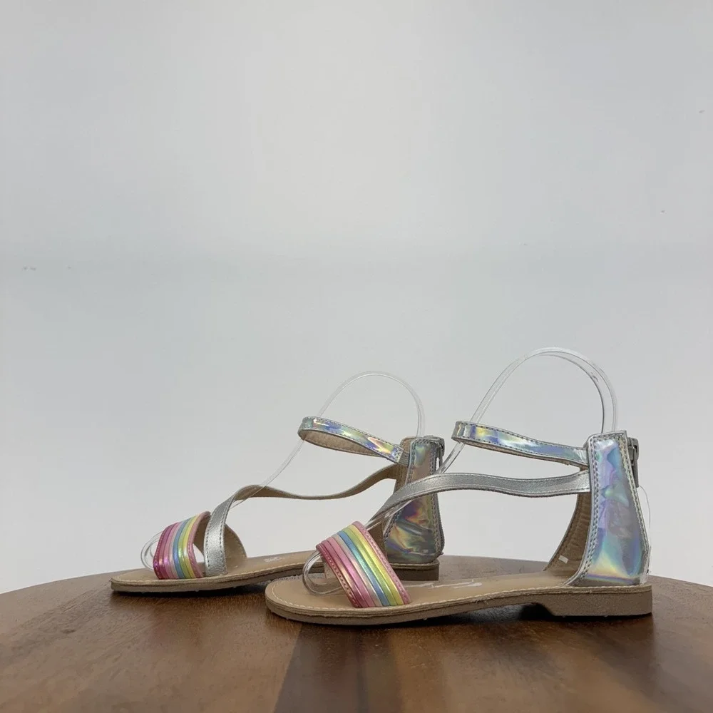 New‎ Big Kids Girls Harper Canyon Matilda Stappy Rainbow Silver Sandals Size 1 Y